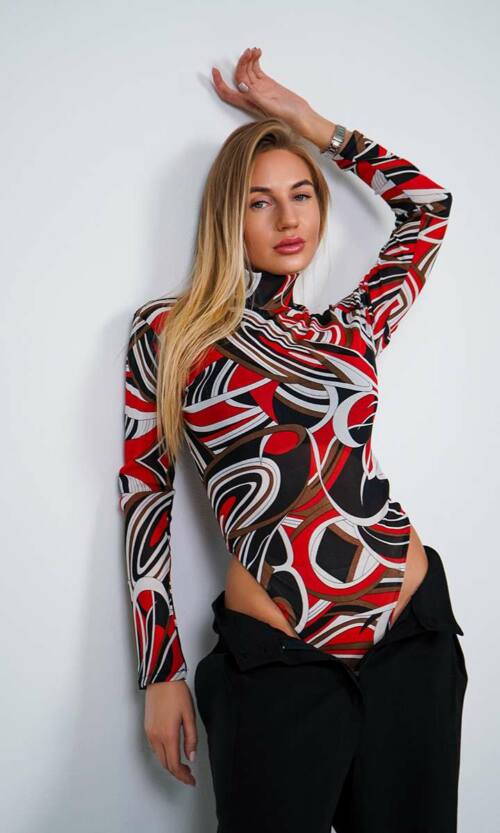 Боді Сітка Геометрія Кнопки 24081 Червоний