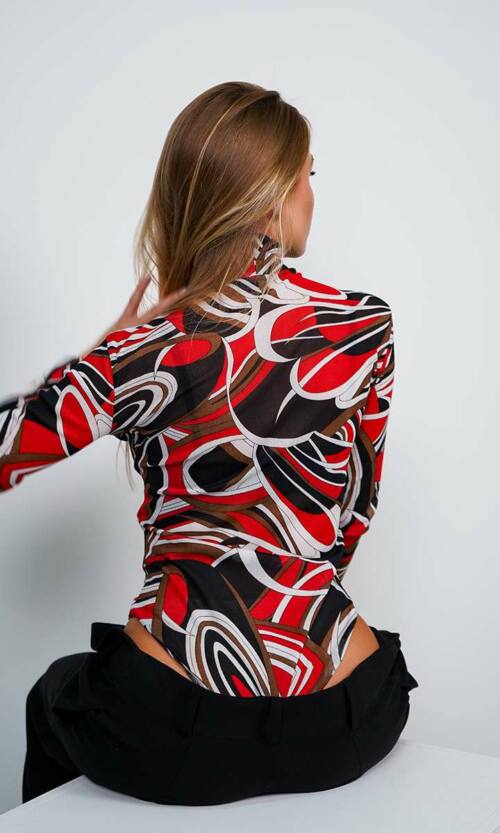 Боді Сітка Геометрія Кнопки 24081 Червоний