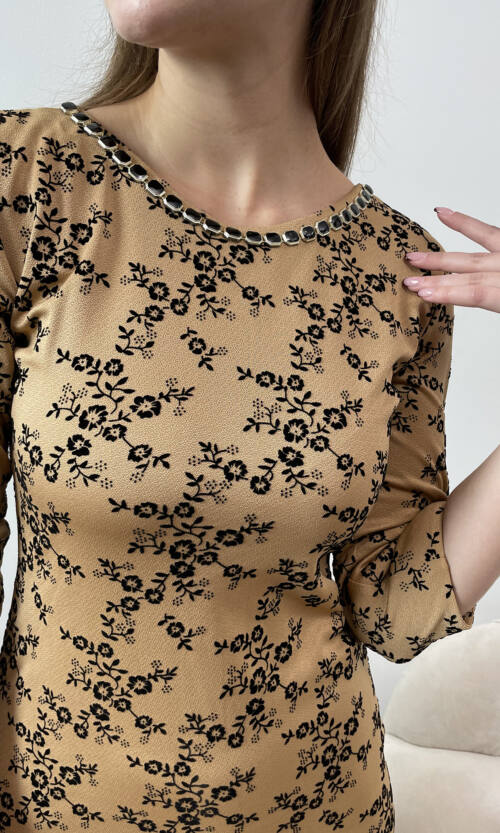 Повседневное Платье Креп Флок 7233 Горчица