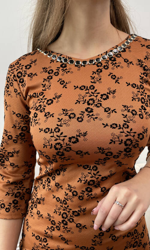 Повседневное Платье Креп Флок 7233 Теракотовое