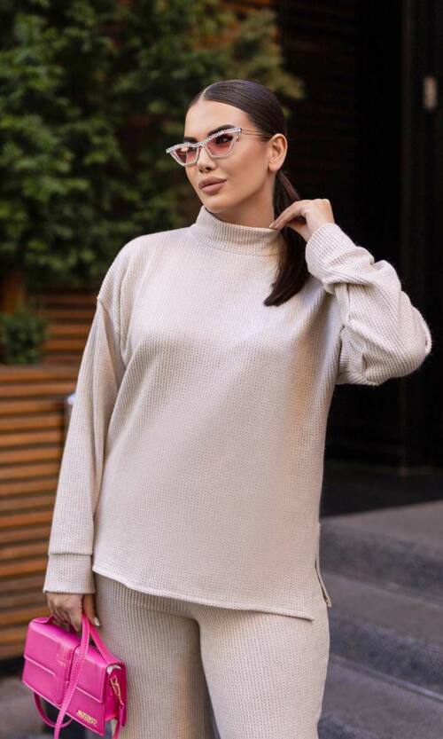 Прогулочный Костюм Свободный Теплый 24075 Бежевый