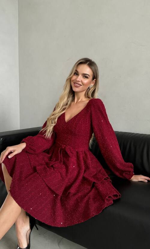 Коктейльна Сукня Букле Волани 24110 Бордова