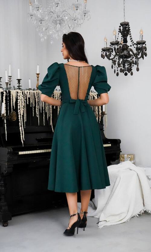 Коктейльна Сукня Прозора Спина 24049 Зелена