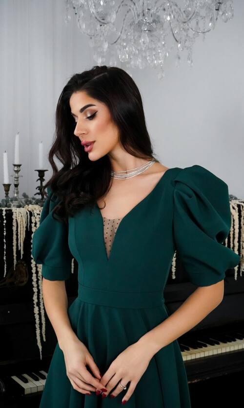 Коктейльна Сукня Прозора Спина 24049 Зелена