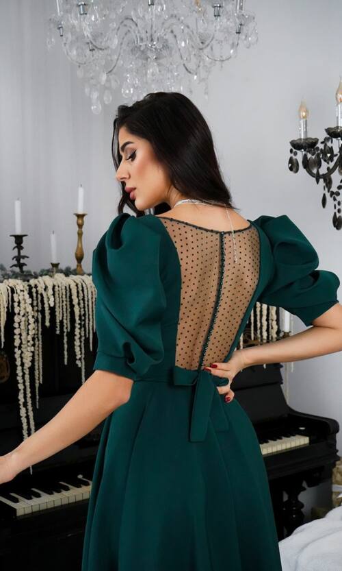 Коктейльна Сукня Прозора Спина 24049 Зелена