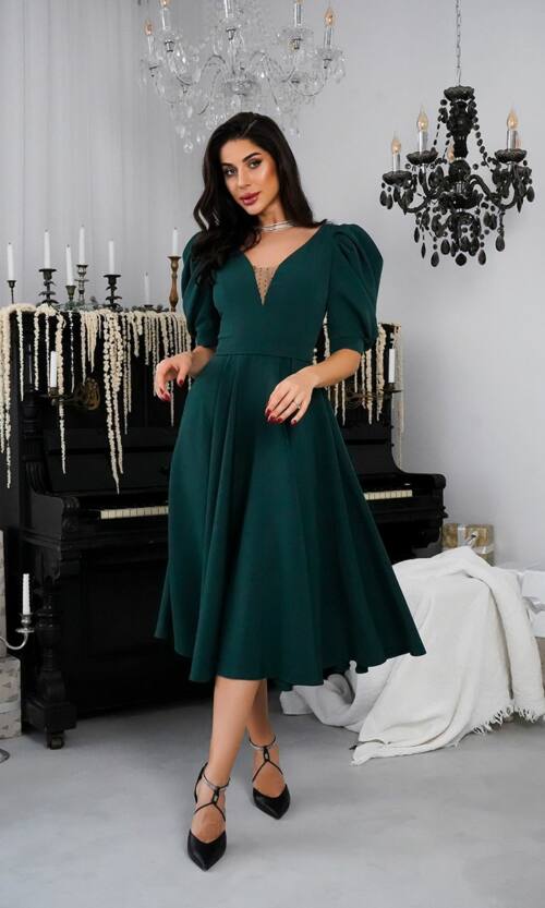 Коктейльна Сукня Прозора Спина 24049 Зелена