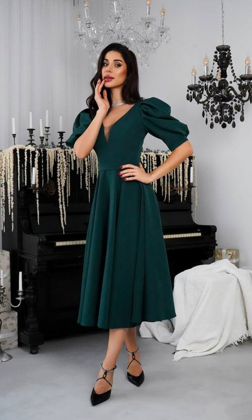 Коктейльна Сукня Прозора Спина 24049 Зелена