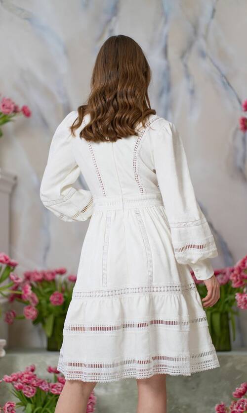 Коктельное Платье Кружево Жаккард 24064 Молочное