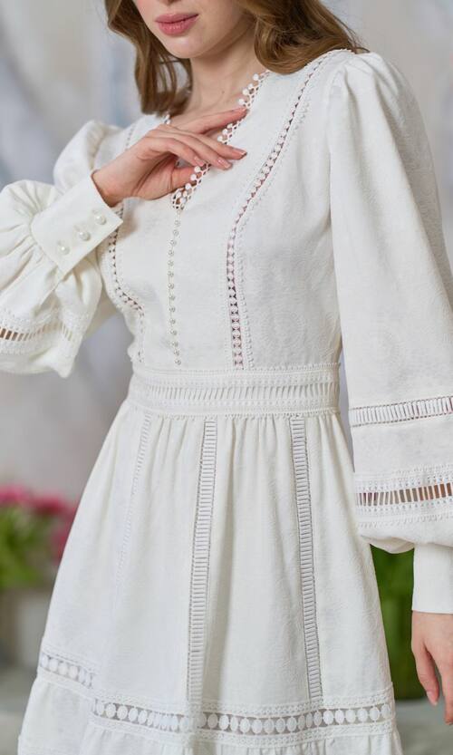 Коктельное Платье Кружево Жаккард 24064 Молочное