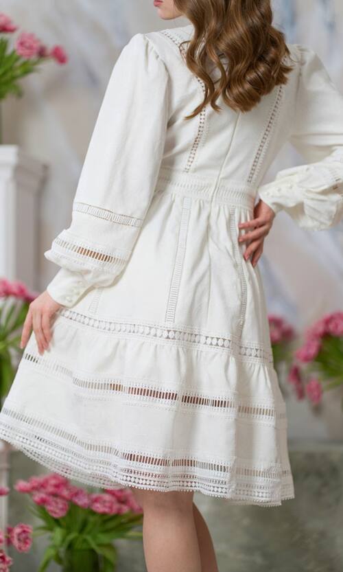 Коктельное Платье Кружево Жаккард 24064 Молочное