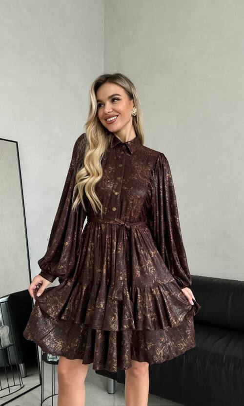 Коктейльное Платье Бохо Питон 24104 Коричневое
