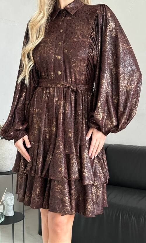 Коктейльное Платье Бохо Питон 24104 Коричневое