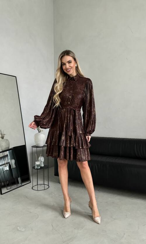 Коктейльное Платье Бохо Питон 24104 Коричневое