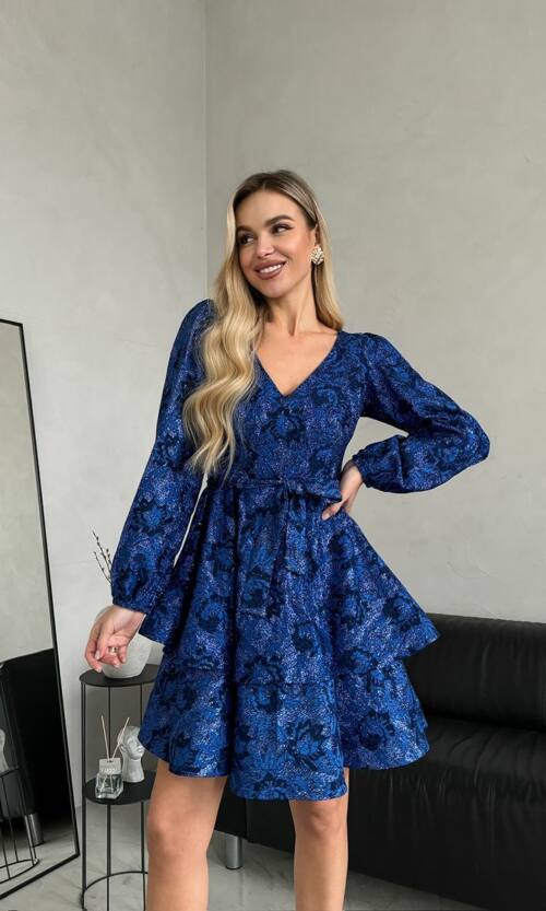 Коктейльна Сукня Гіпюр Троянда 24111 Синя