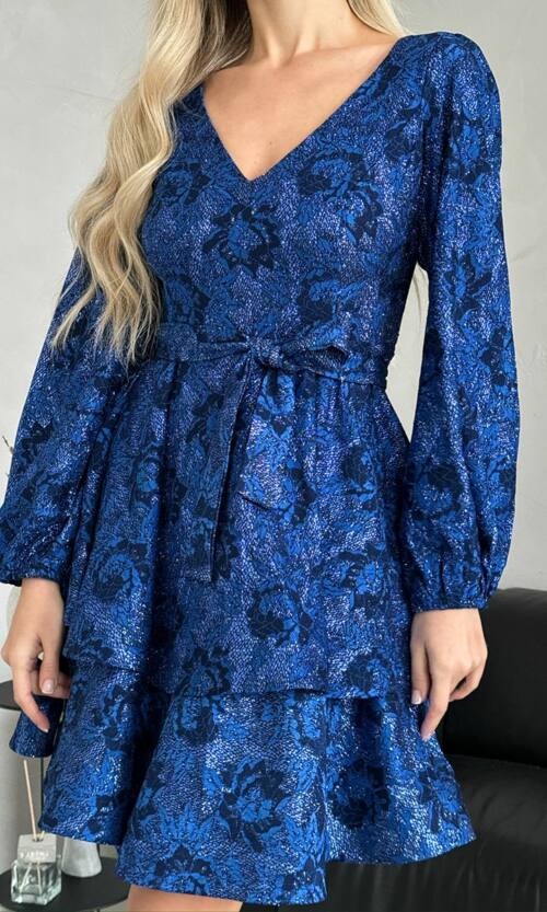 Коктейльна Сукня Гіпюр Троянда 24111 Синя