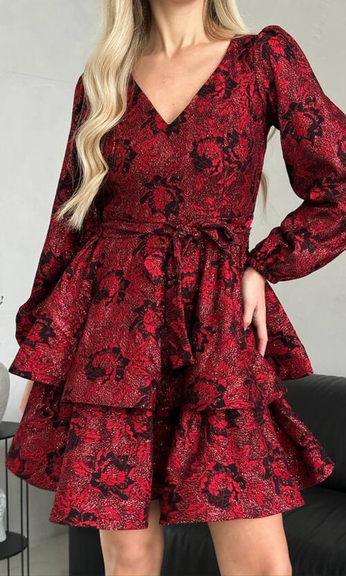 Коктейльна Сукня Гіпюр Троянда 24111 Червона