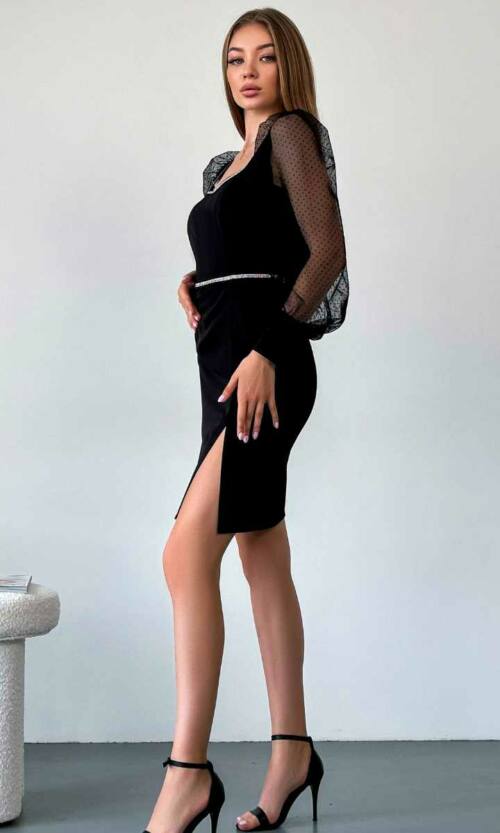 Коктейльное платье Стразы Мини 23064 Черное