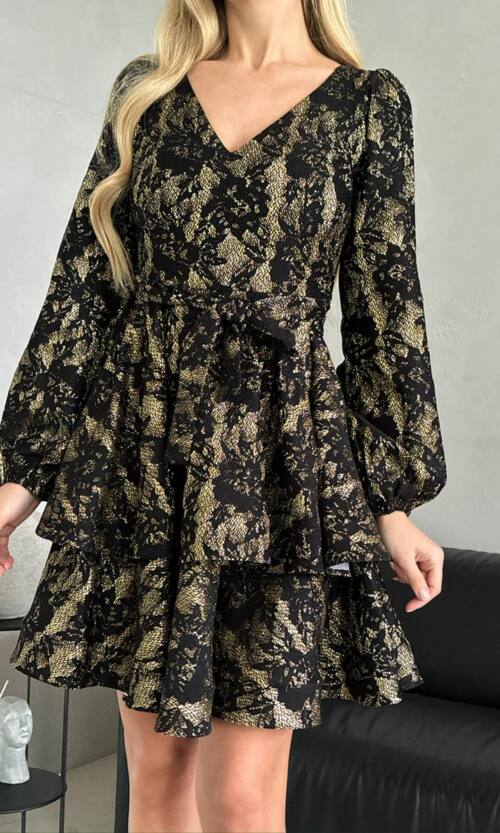 Коктейльна Сукня Гіпюр Троянда 24111 Золота