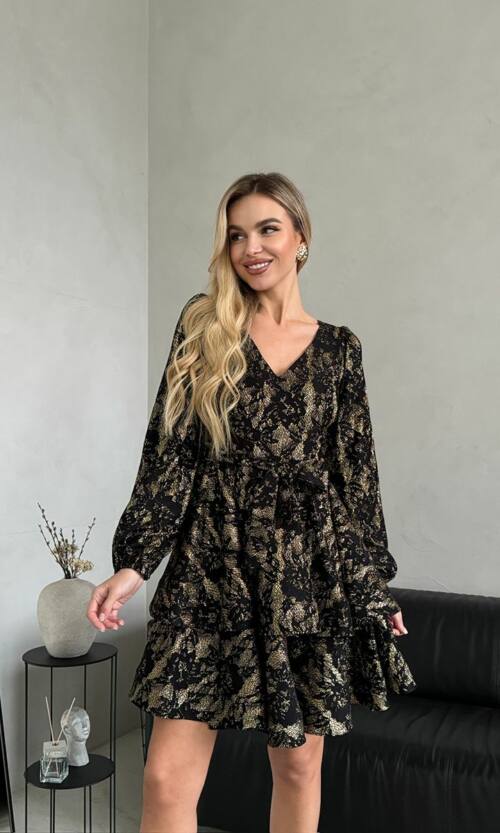 Коктейльна Сукня Гіпюр Троянда 24111 Золота