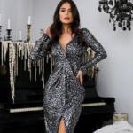 Коктейльна Сукня Леопард Блиск 24103 Срібна