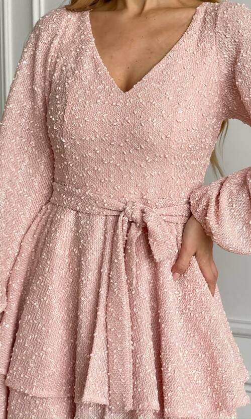 Коктейльна Сукня Букле Волани 24110 Рожева