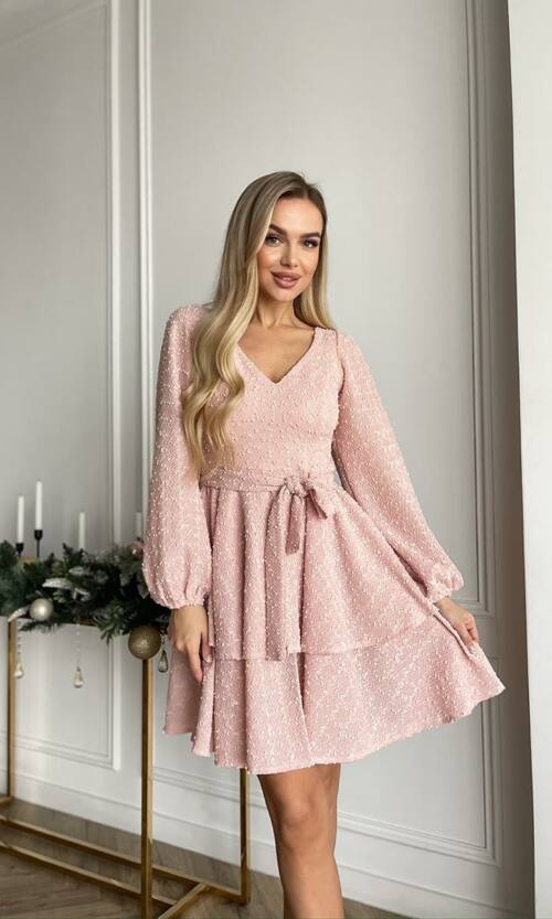 Коктейльна Сукня Букле Волани 24110 Рожева