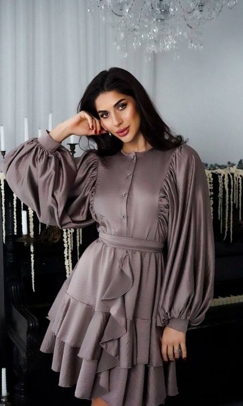 Коктейльна Сукня Бохо Волани 24085 Моко