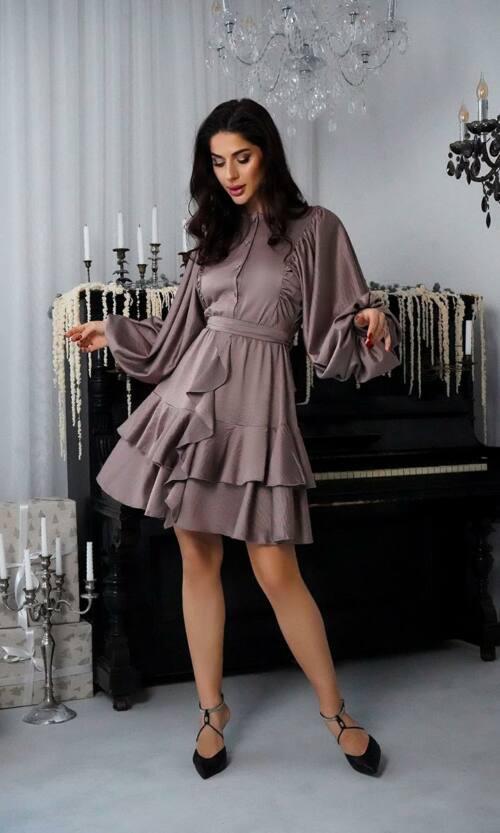 Коктейльна Сукня Бохо Волани 24085 Моко