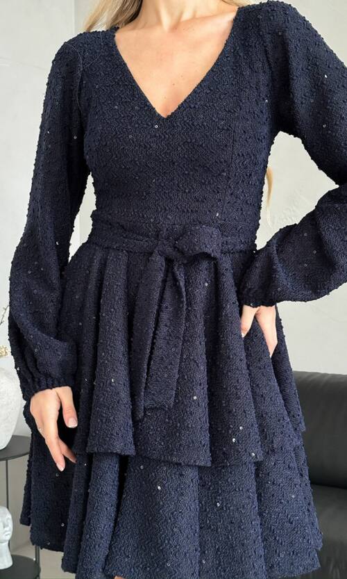 Коктейльна Сукня Букле Волани 24110 Синя