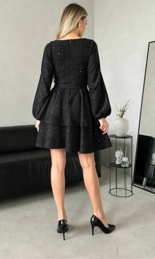 Коктейльное Платье Букле Воланы 24110 Черное
