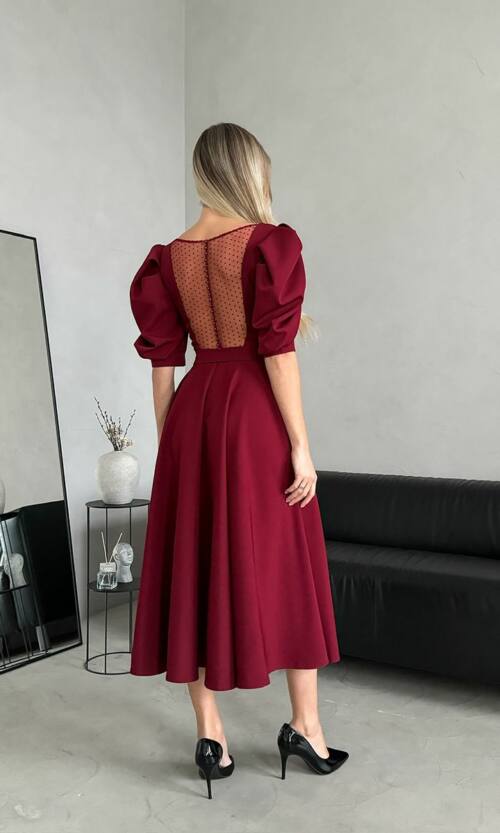 Коктейльное Платье Прозрачная Спина 24049 Бордовая