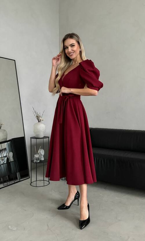 Коктейльное Платье Прозрачная Спина 24049 Бордовая