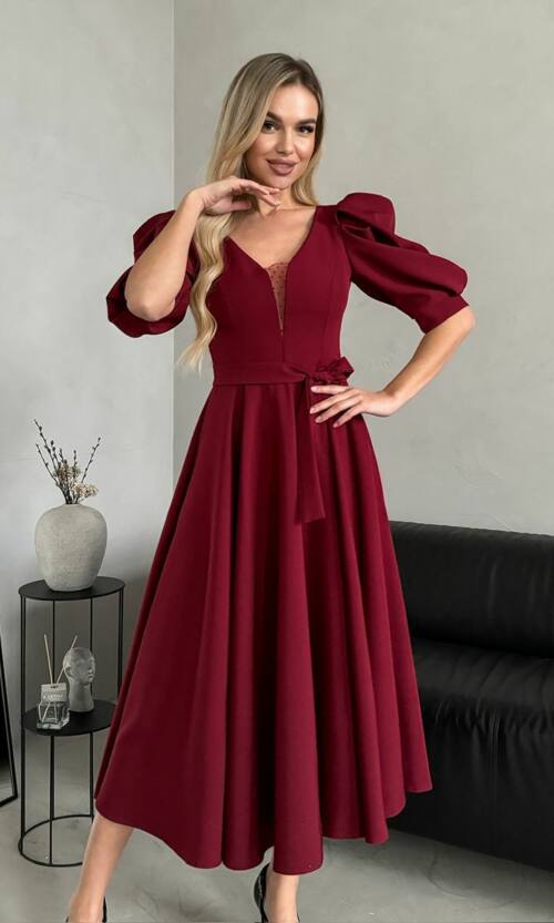 Коктейльное Платье Прозрачная Спина 24049 Бордовая