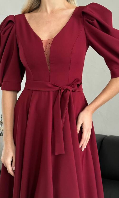 Коктейльное Платье Прозрачная Спина 24049 Бордовая