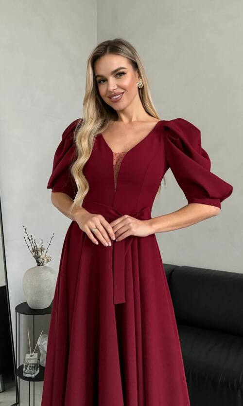 Коктейльное Платье Прозрачная Спина 24049 Бордовая