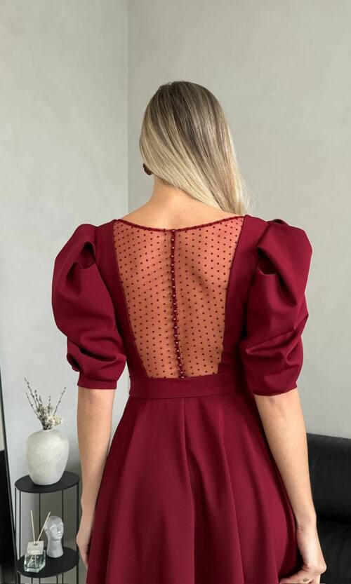 Коктейльное Платье Прозрачная Спина 24049 Бордовая