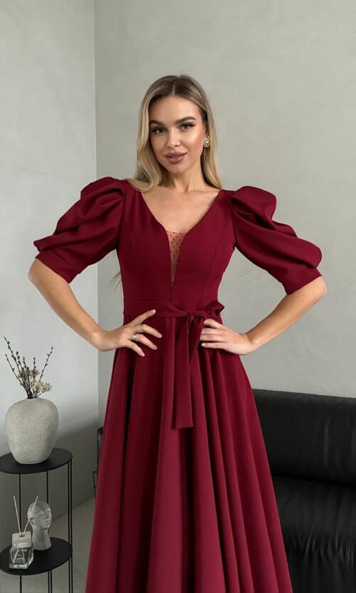 Коктейльное Платье Прозрачная Спина 24049 Бордовая