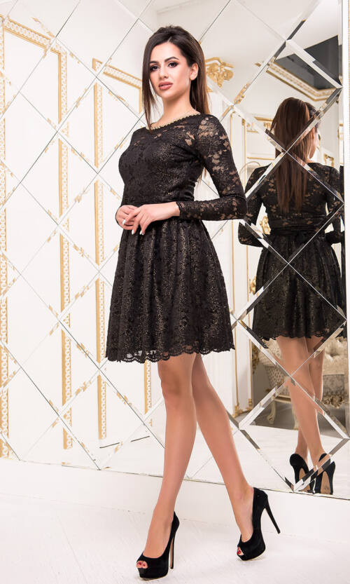 Коктейльное Платье Жемчуга 8234 Черное Золотое