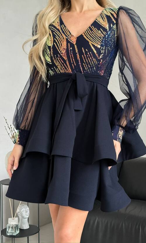 Коктейльна Сукня Блиск Паєтка 24112 Синя