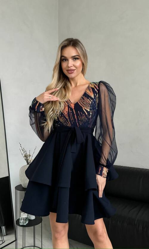 Коктейльна Сукня Блиск Паєтка 24112 Синя