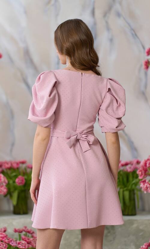 Коктейльна Коротка Сукня зі Стразами 24118 Рожева