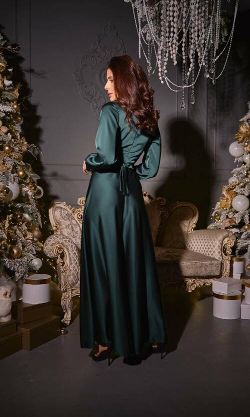 Вечірня сукня атлас шовк 23057 Зелена