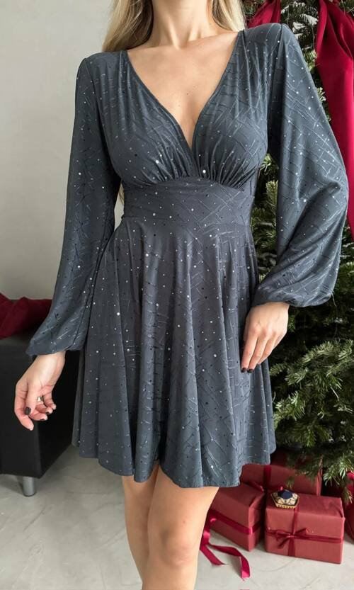 Коктейльна Сукня Трикотаж З Паєткою 24115 Сіра