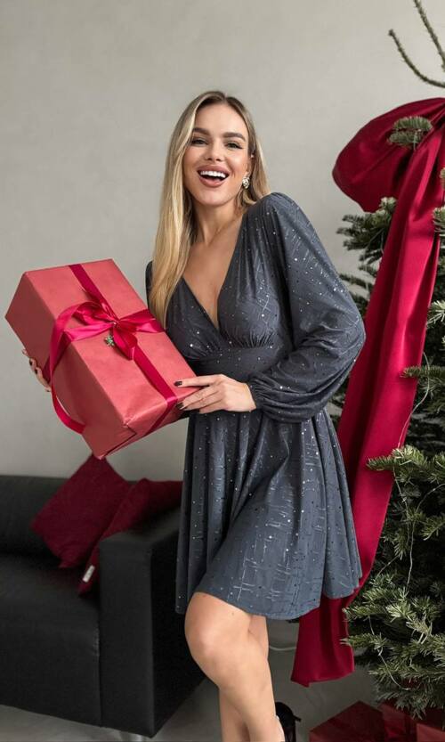 Коктейльна Сукня Трикотаж З Паєткою 24115 Сіра