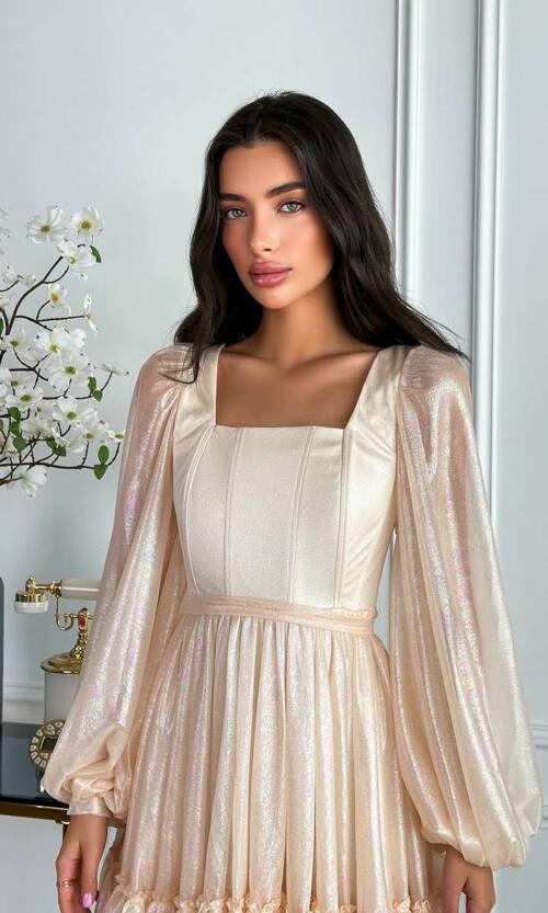 Коктейльна Сукня Перлинний Шифон 24022 Бежева