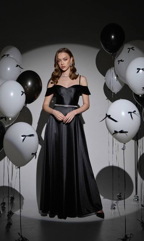 Вечірня сукня Відкриті Плечі Максі 25002 Чорна