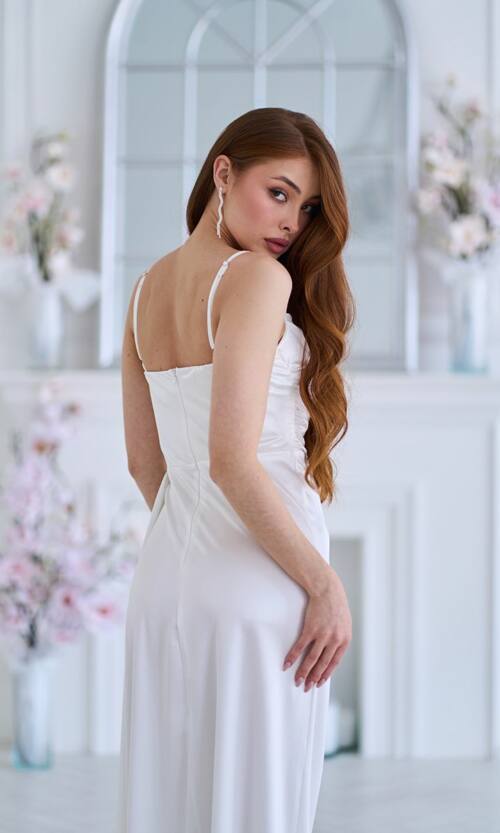 Вечернее Платье Блеск Разрез 24057 Молочное