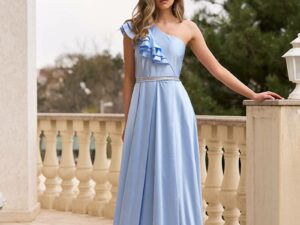 Вечірня Сукня Асиметрія Максі 25004 Блакитна