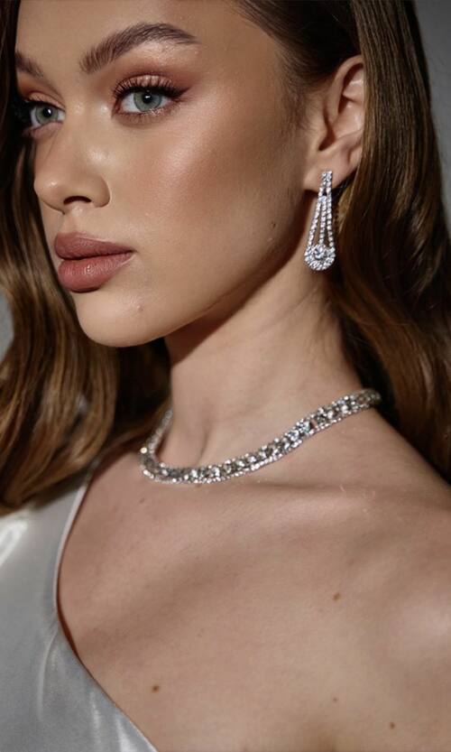 Кольє та Сережки Стрази 25501 Сріблясті