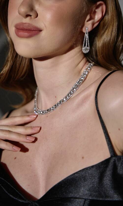 Кольє та Сережки Стрази 25501 Сріблясті